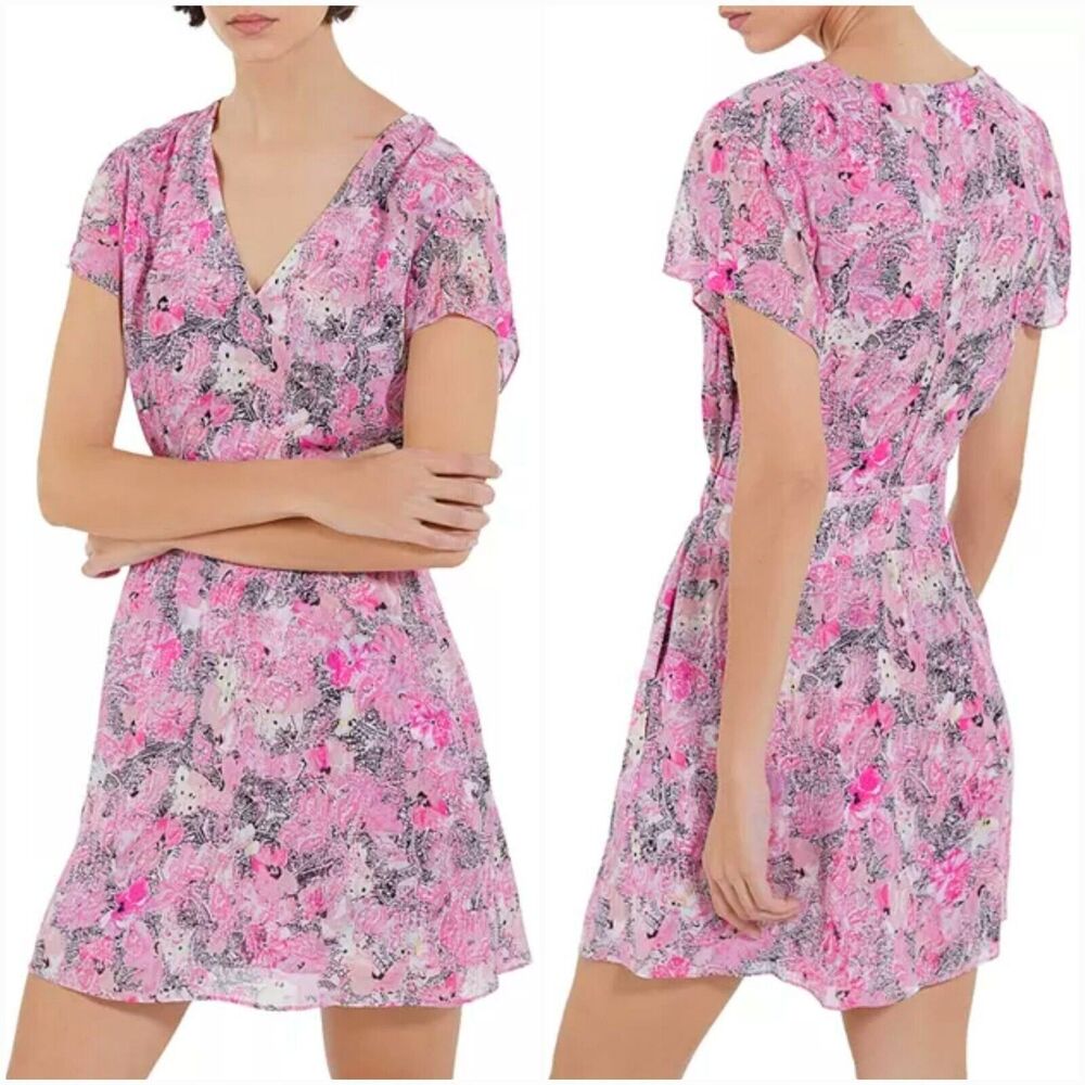 The Kooples Women's printed Pink mini dress short sleeve Size 1 = Small
